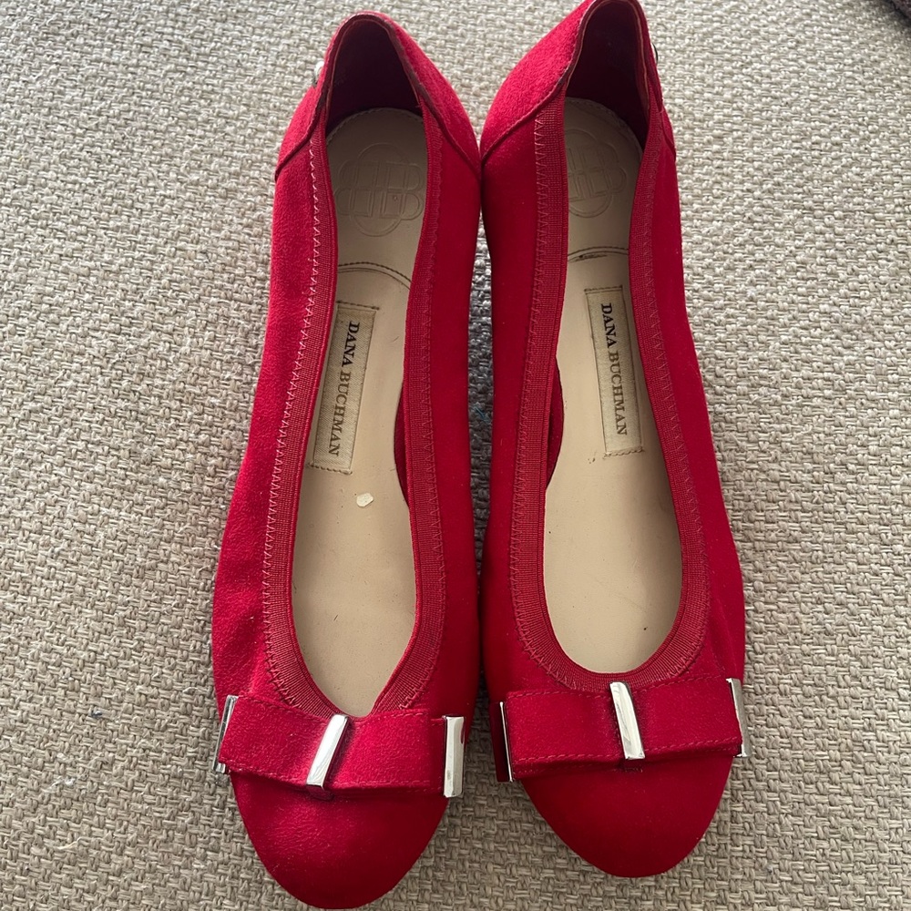 Red Suede Ballet Flats with Bow